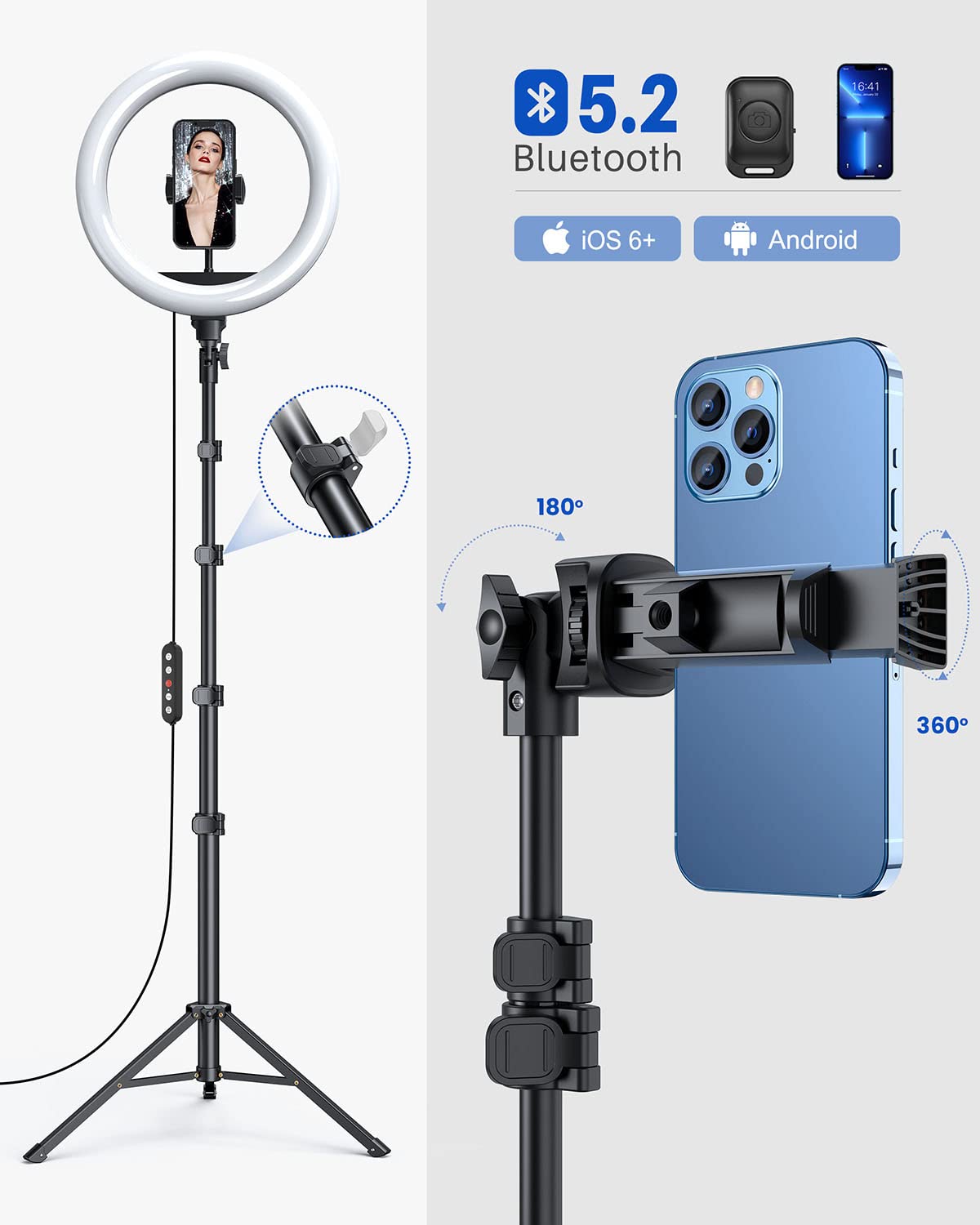 Weilisi 10" Ring Light with Stand 72'' Tall & Phone Holder,38 Color Modes Selfie Light with Tripod Stand,Stepless Dimmable/Speed LED Ring Light for iPhone & Android,YouTube, Makeup,TIK Tok