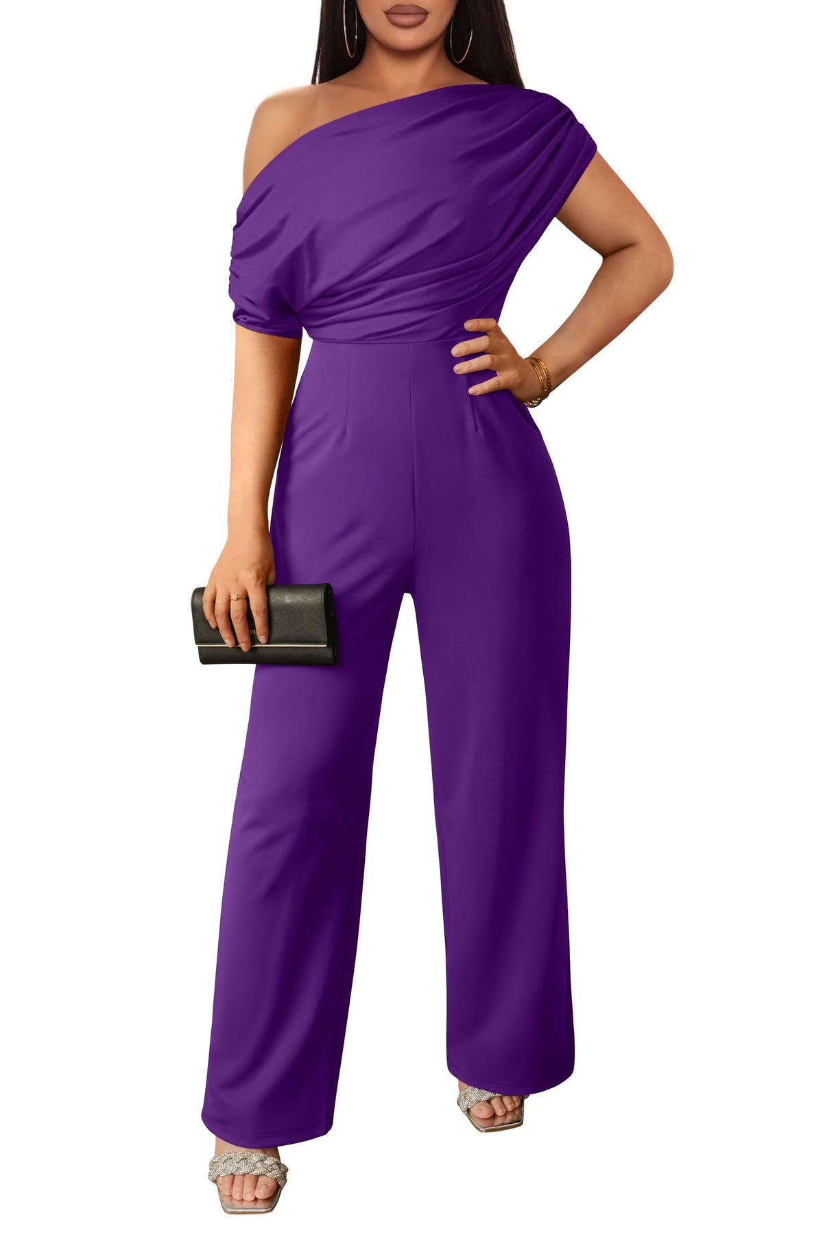 YMDUCH Women's Casual Sleeveless Off Shoulder Wide Leg Long Pant Jumpsuits