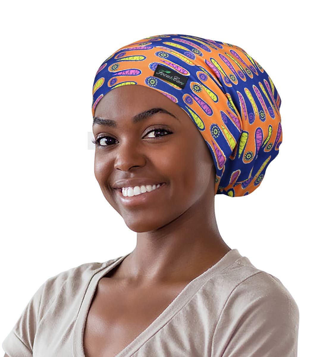 Adjustable Satin Lined Sleep Cap for Dreadlocks Curly Hair Large Head-Stay On Overnight