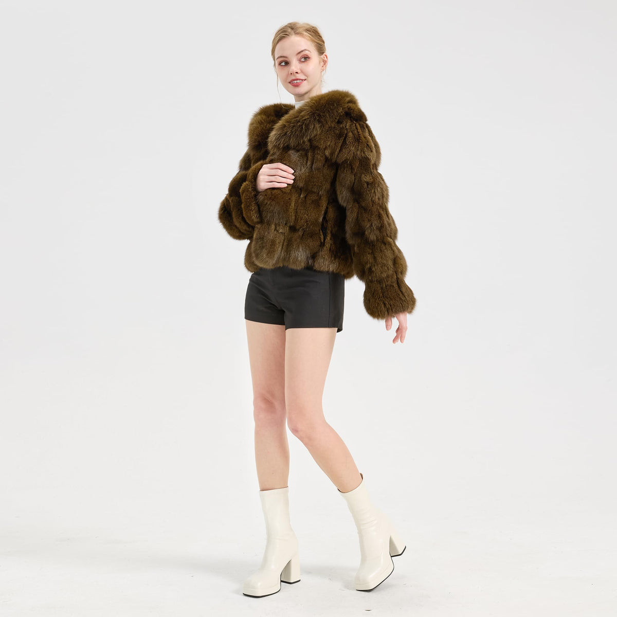 Fur Story Women's Genuine Fox Fur Coat Thick Warm Fur Jacket Winter coat