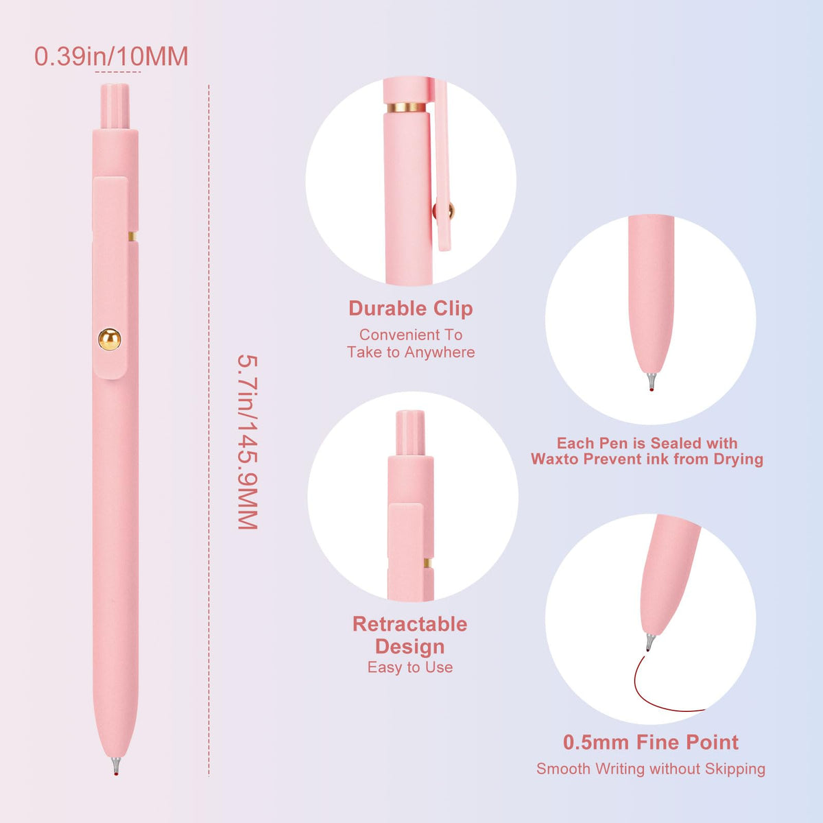 Ddaowanx Colored Gel Pens, 0.5mm Fine Point Retractable,Colorful Pens for Journaling,School Supplies, Gifts for Nurse and Teens, Stockings Stuffers for Women(6Pcs-Aesthetic Colors)