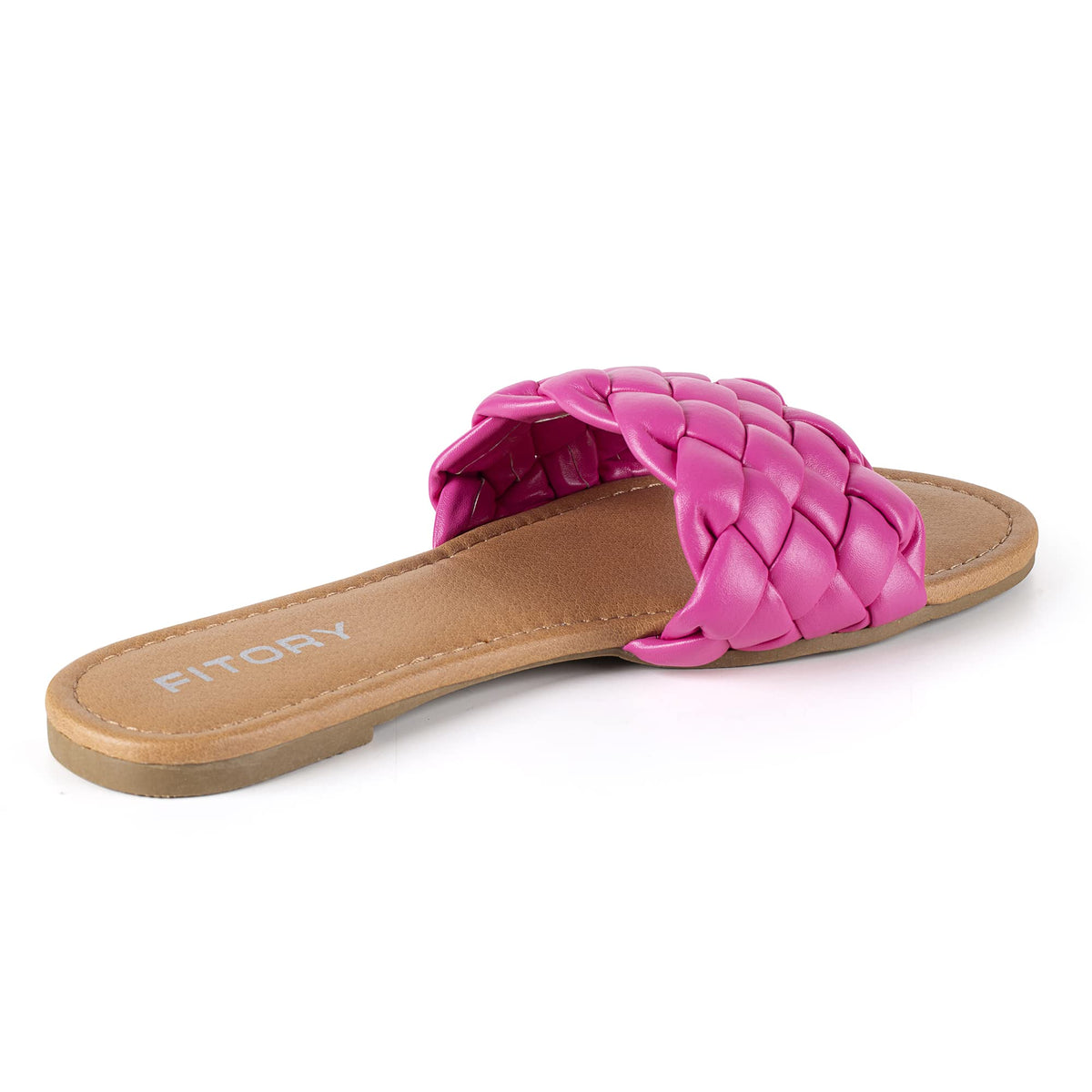 FITORY Womens Flat Sandals Fashion Round Open Toe Slip On Slides with Braided Strap Slippers for Summer Size 6-11