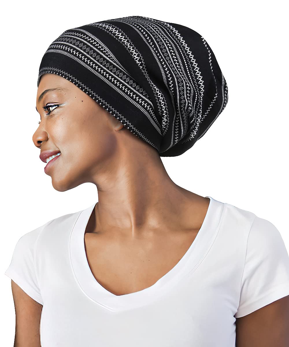 Adjustable Satin Lined Sleep Cap for Dreadlocks Curly Hair Large Head-Stay On Overnight