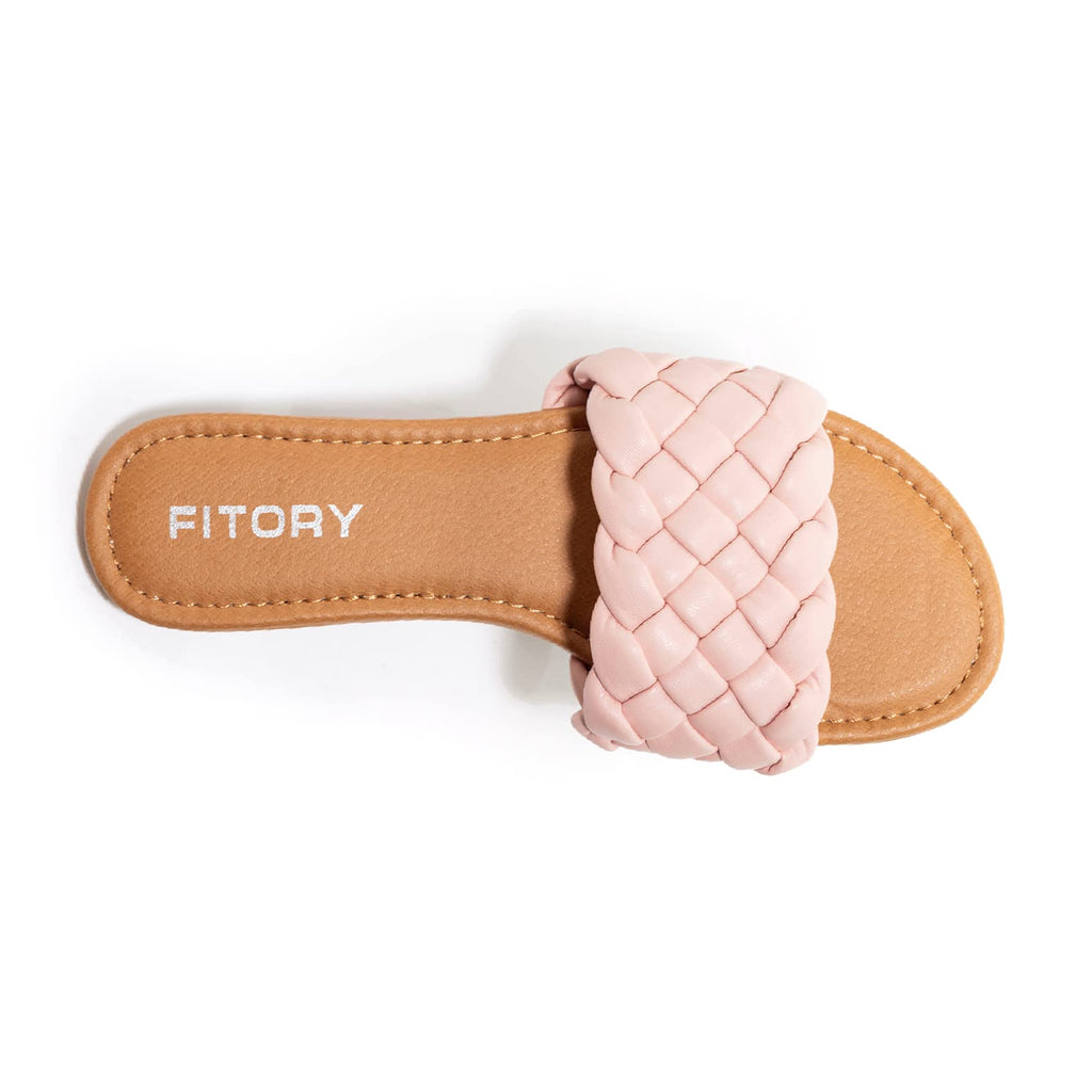 FITORY Womens Flat Sandals Fashion Round Open Toe Slip On Slides with Braided Strap Slippers for Summer Size 6-11