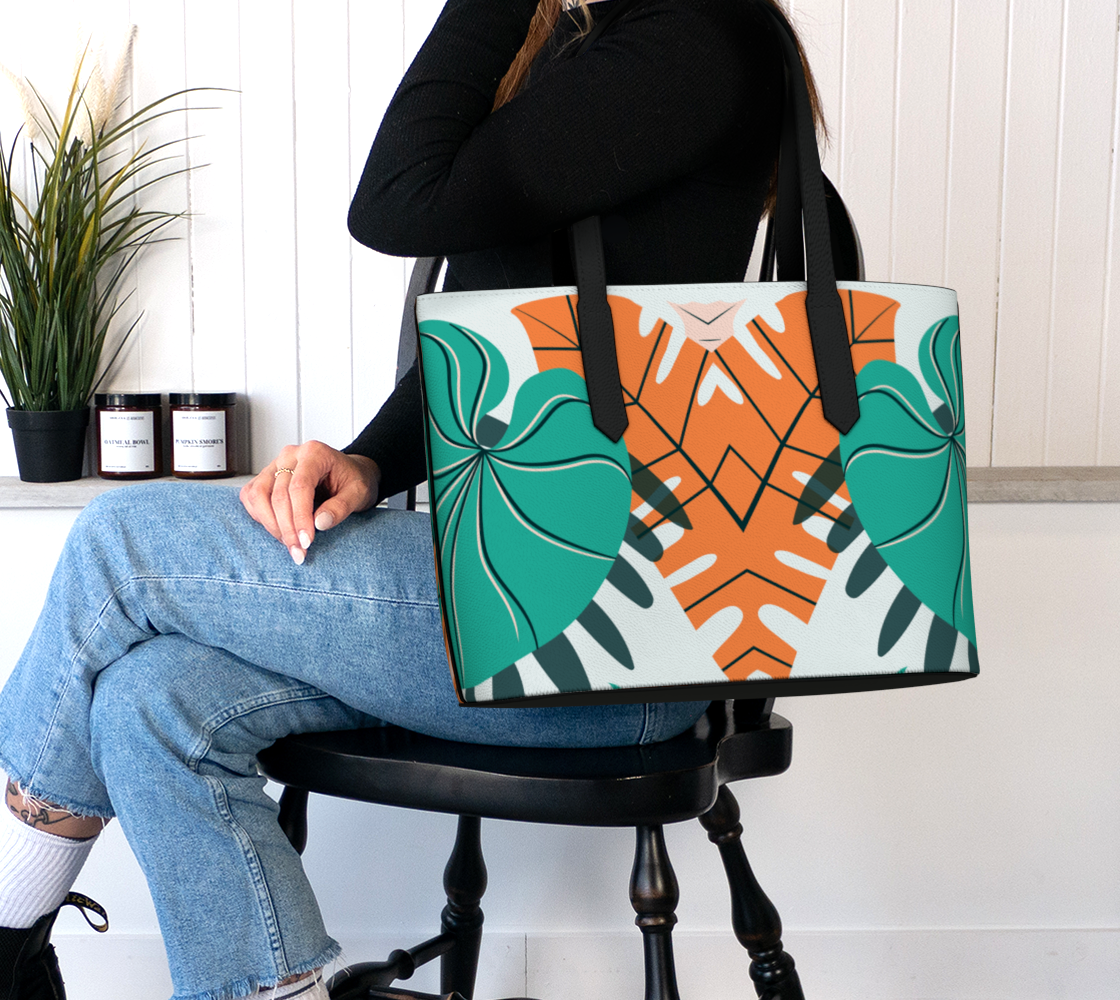 Reverse Tropic Wonders  Leather Tote Bag