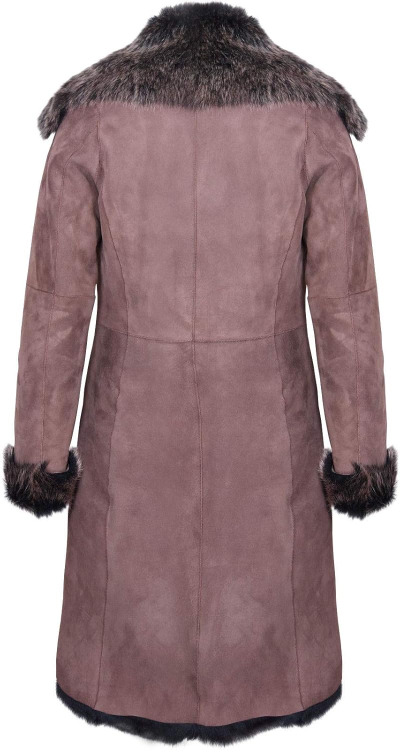 Ladies Brown Women's Real Toscana Sheepskin Leather Suede Jacket Trench Coat XL