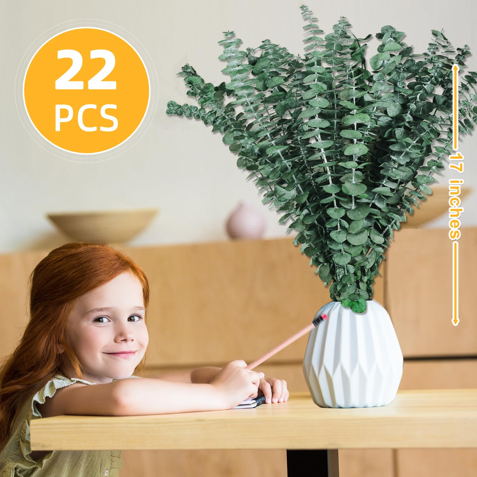 42 PCS Dried Eucalyptus Bundle - 17" Large Preserved Eucalyptus Stems, Real Leaves for Shower Hanging, Artificial Flowers Arrangement, Home Bathroom Decor