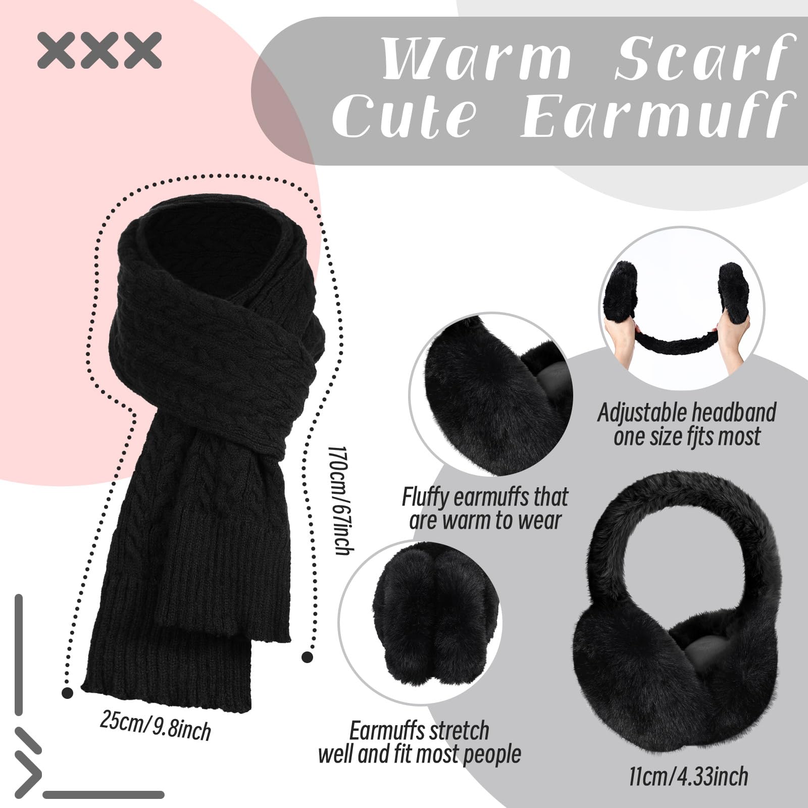 Geyoga 6 Pcs Winter Warm Set for Women Warm Beanies Hats Touchscreen Gloves Long Scarf Ear Muffs Socks Winter Gifts for Women