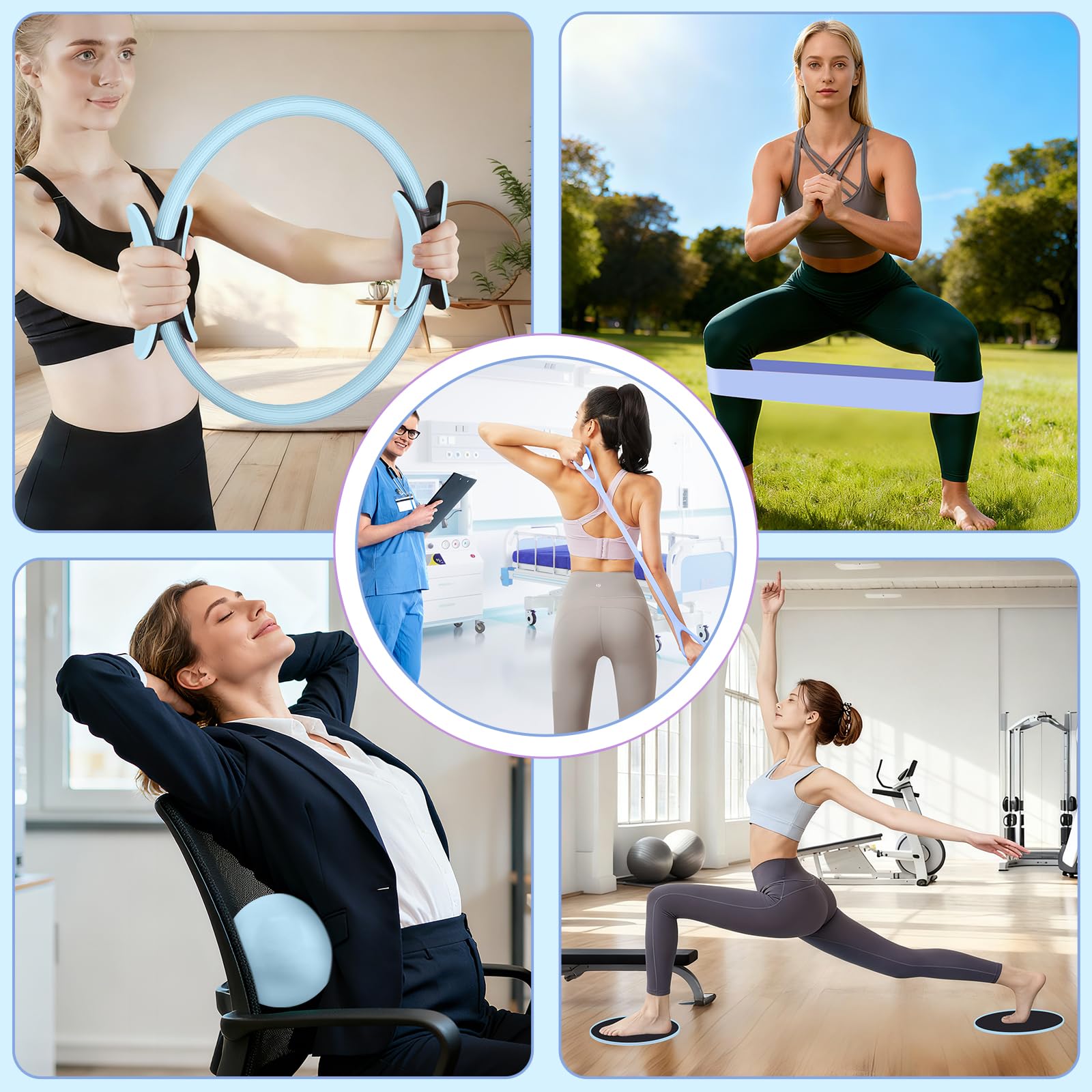 Hoedia 17 PCS Pilates Kit for Women, Pilates Equipment Ring and Ball Set with Resistance Bands, Yoga Strap, Core Sliders, Socks, Bag & Guide for Starter Home Workout Fitness Gym Essentials