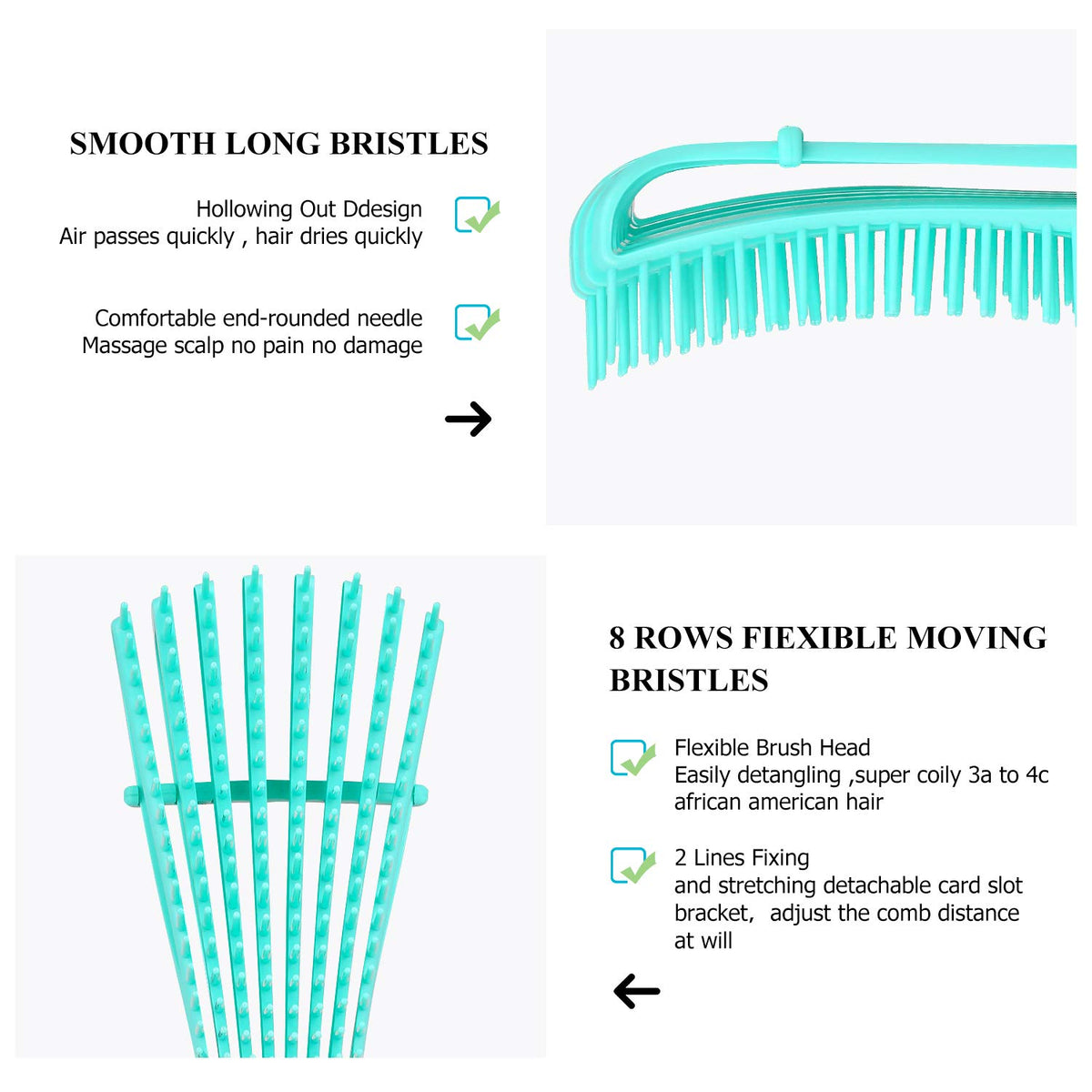 Detangling Hair Brush,Hair Detangler Brush and Wide Tooth Comb Set for Black Natural Curly Wet Dry Thick Straight Long Hair, Afro American Type 3a-4c, Comfortable Grip,Easy to Clean, Durable