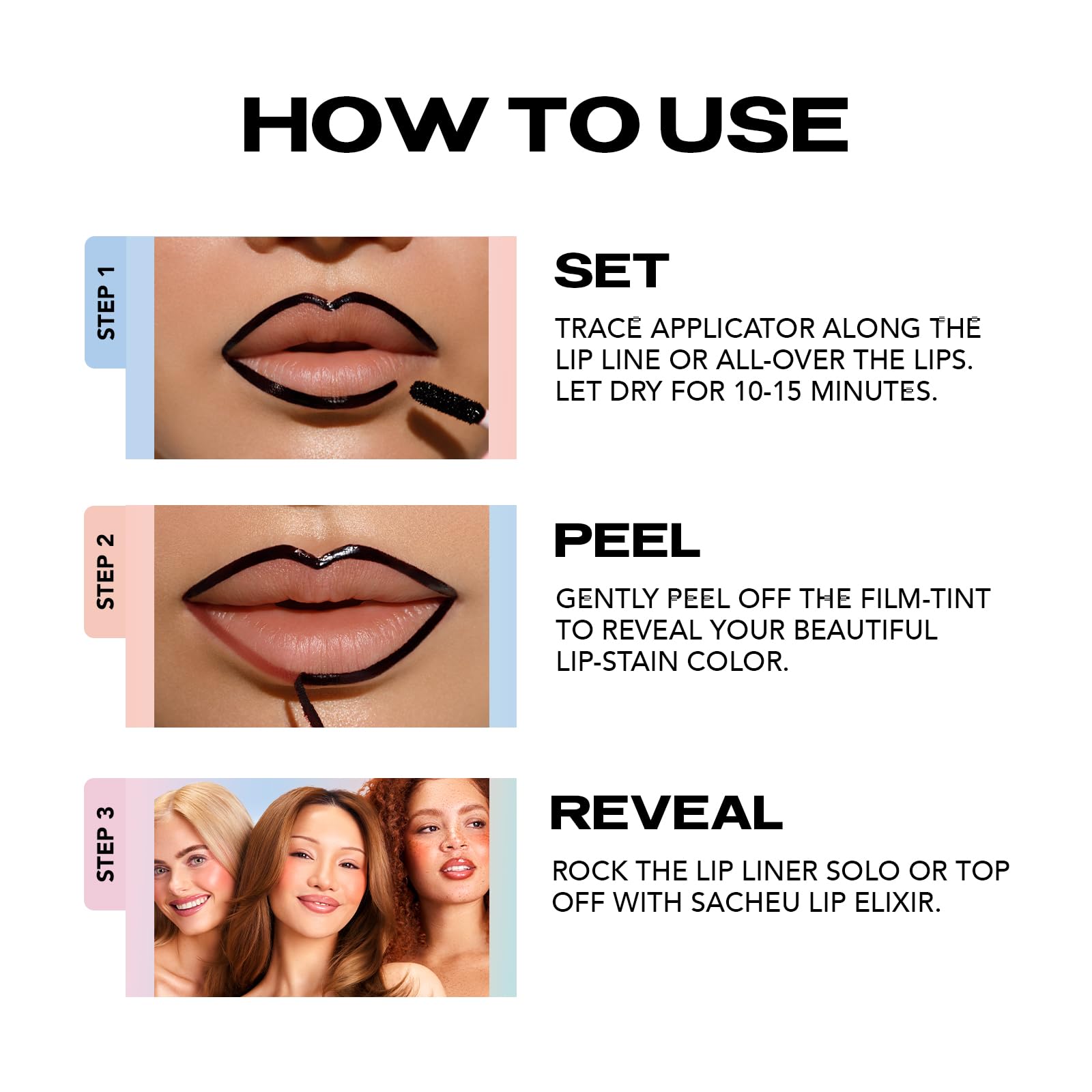 Sacheu Lip Liner STAY-N Peel Off Lip Stain — Long Lasting Matte Lip Tattoo Transfer Proof Lipstain Infused with Hyaluronic Acid & Vitamin E for All Skin Types — Vegan & Cruelty-Free, Deep Bundle