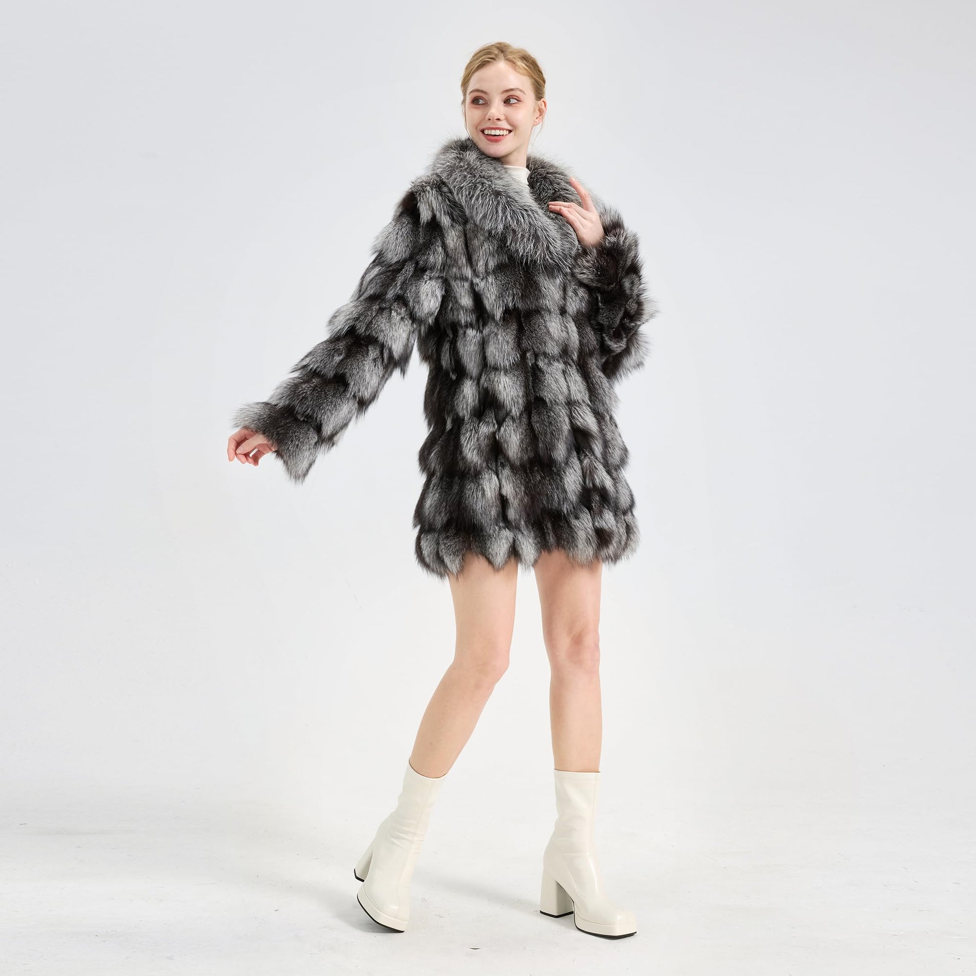 Fur Story Women's Genuine Fox Fur Coat Thick Warm Fur Jacket Winter coat