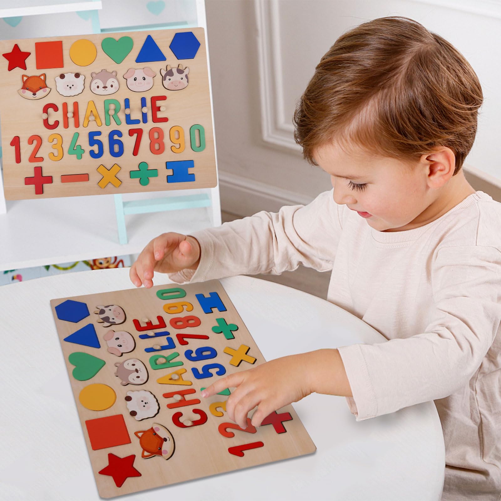 Personalized Name Puzzle for Kids, Personalized Baby Gifts Custom Name Puzzles for Toddlers 1-3 Animal Puzzle, Customized 1st Birthday for Girls & Boys Wooden Puzzle Montessor Toys for Kids