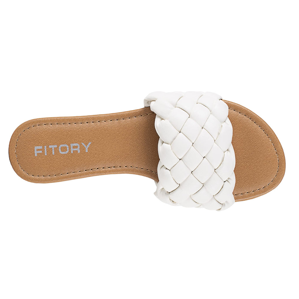 FITORY Womens Flat Sandals Fashion Round Open Toe Slip On Slides with Braided Strap Slippers for Summer Size 6-11