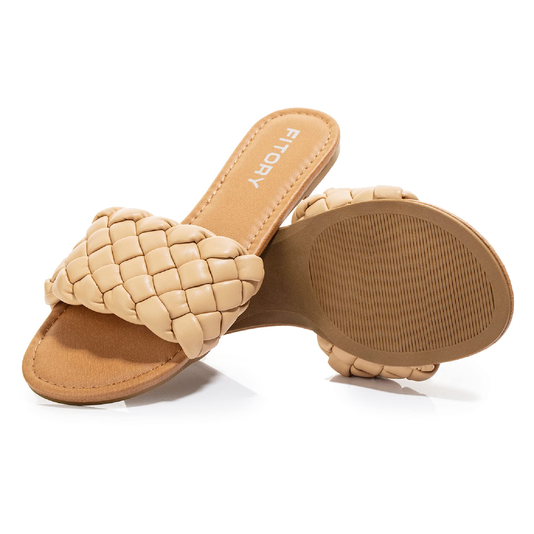 FITORY Womens Flat Sandals Fashion Round Open Toe Slip On Slides with Braided Strap Slippers for Summer Size 6-11