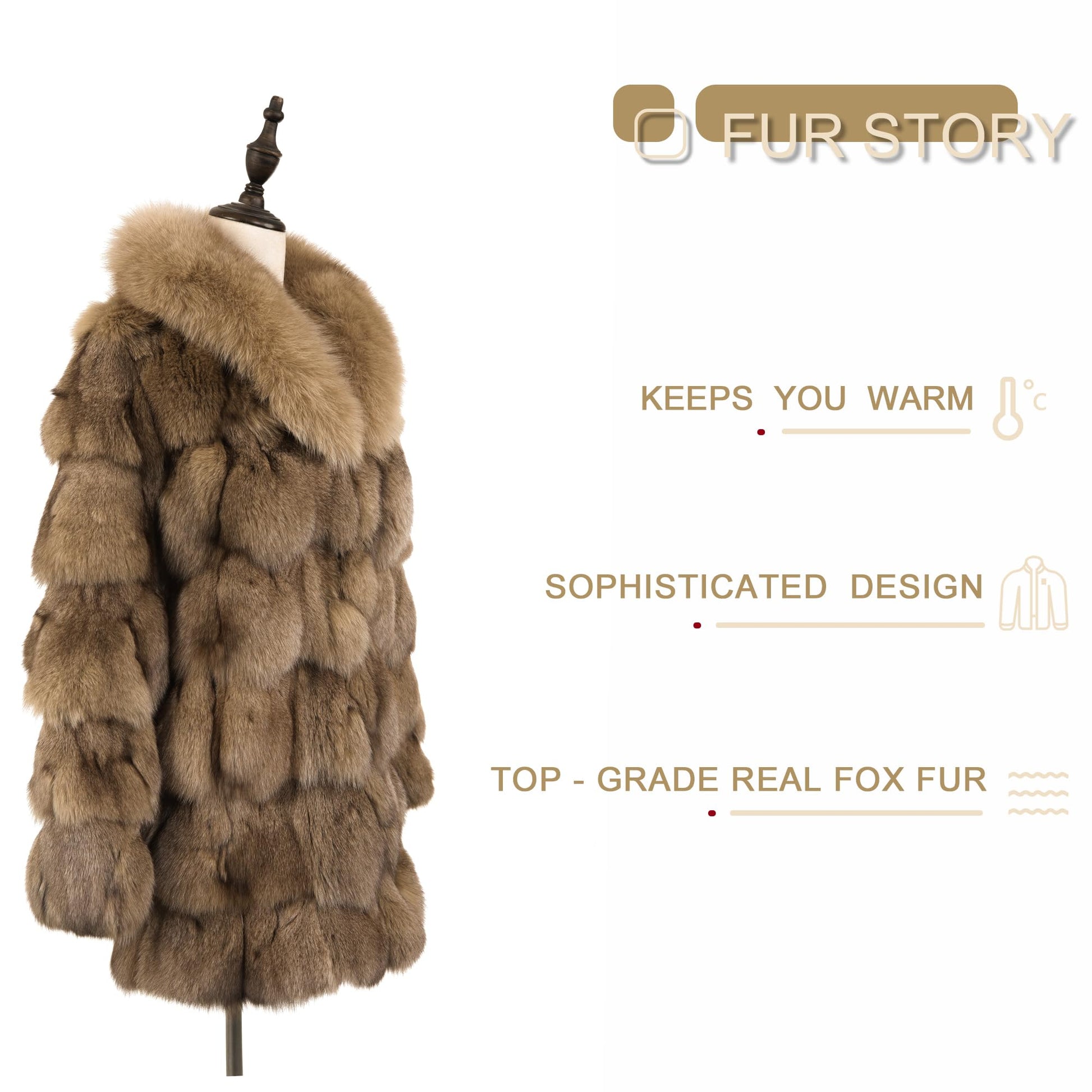 Fur Story Women's Genuine Fox Fur Coat Thick Warm Fur Jacket Winter coat
