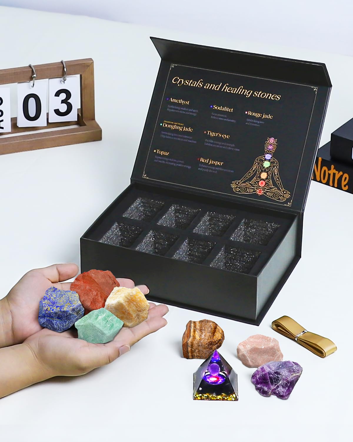 Healing Crystals Set, 28 Pcs Crystals and Healing Stones 7 Chakra Kits Obsidian Real Spiritual Protection Natural Reiki Energy Meditation Crystals for Beginners Wooden Box, Crystal Gifts for Women