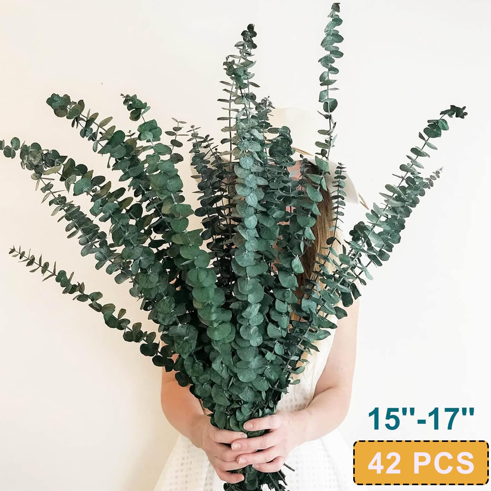 42 PCS Dried Eucalyptus Bundle - 17" Large Preserved Eucalyptus Stems, Real Leaves for Shower Hanging, Artificial Flowers Arrangement, Home Bathroom Decor