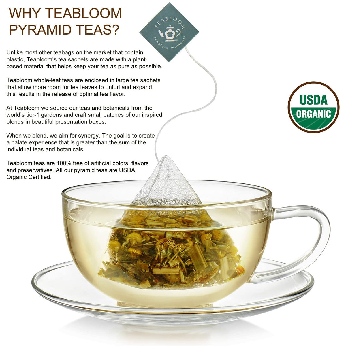 Teabloom - World's Finest Pyramid Tea Collection, 24 Varieties of USDA Certified Organic & Kosher Teas - Black Tea, Green Tea, White Tea, Oolong Tea, and Herbal/Fruit Tea Blends
