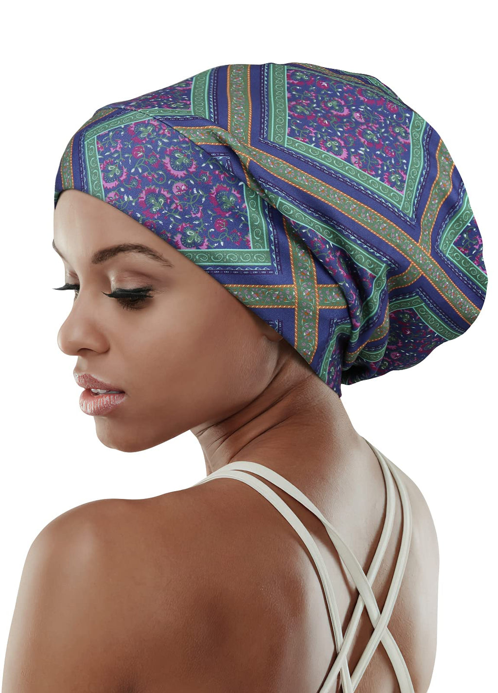 Adjustable Satin Lined Sleep Cap for Dreadlocks Curly Hair Large Head-Stay On Overnight
