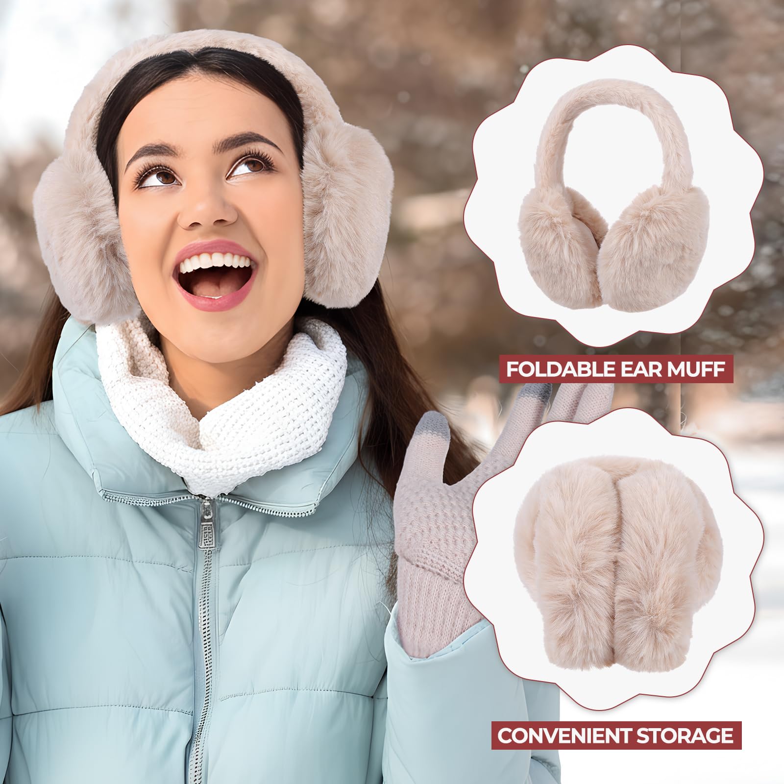 Geyoga 6 Pcs Winter Warm Set for Women Warm Beanies Hats Touchscreen Gloves Long Scarf Ear Muffs Socks Winter Gifts for Women