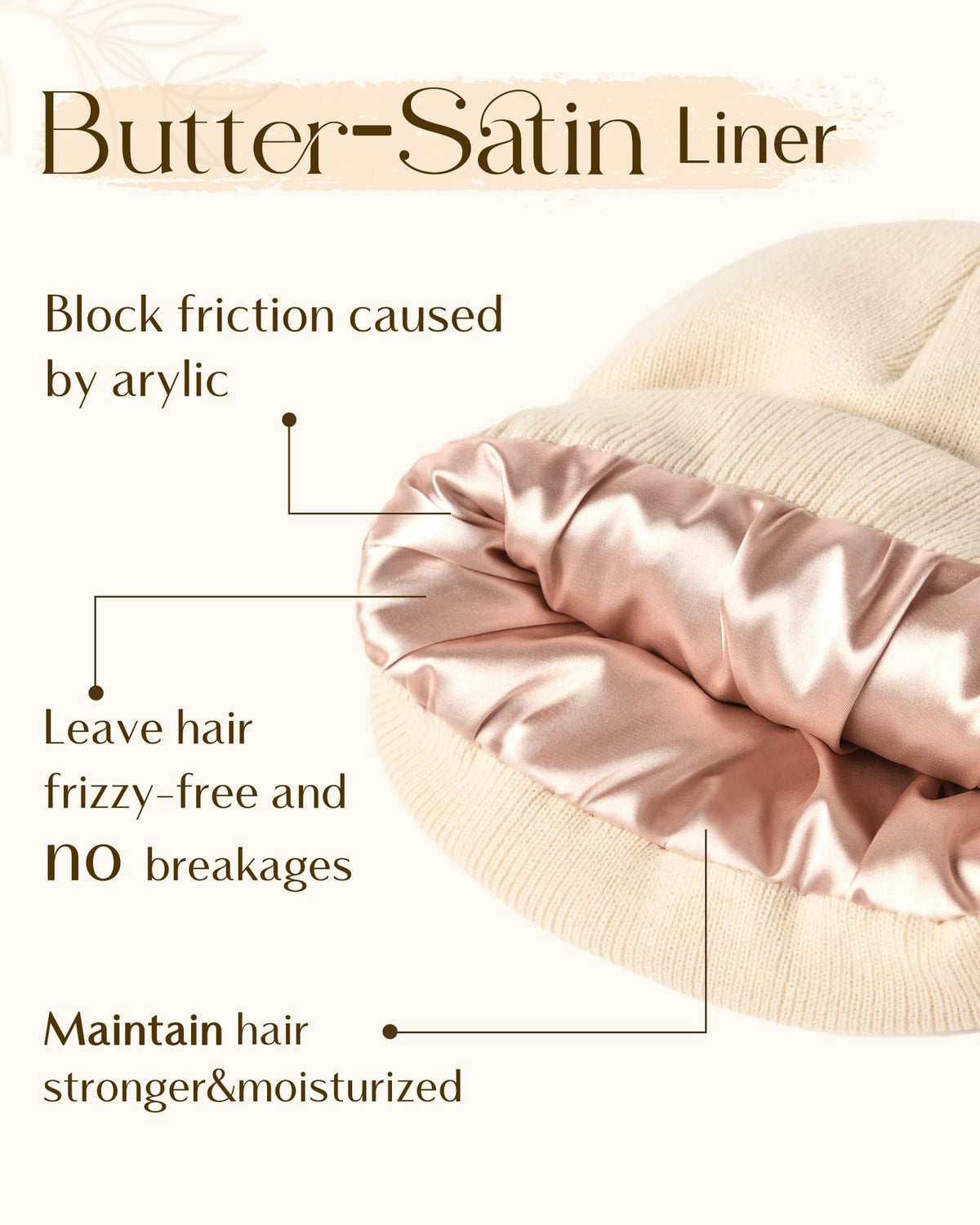 YANIBEST Satin Lined Beanie for Women Reduce Frizz Winter Hats for Women Men Silk Lining Soft Slouchy Warm Cuffed Less Static