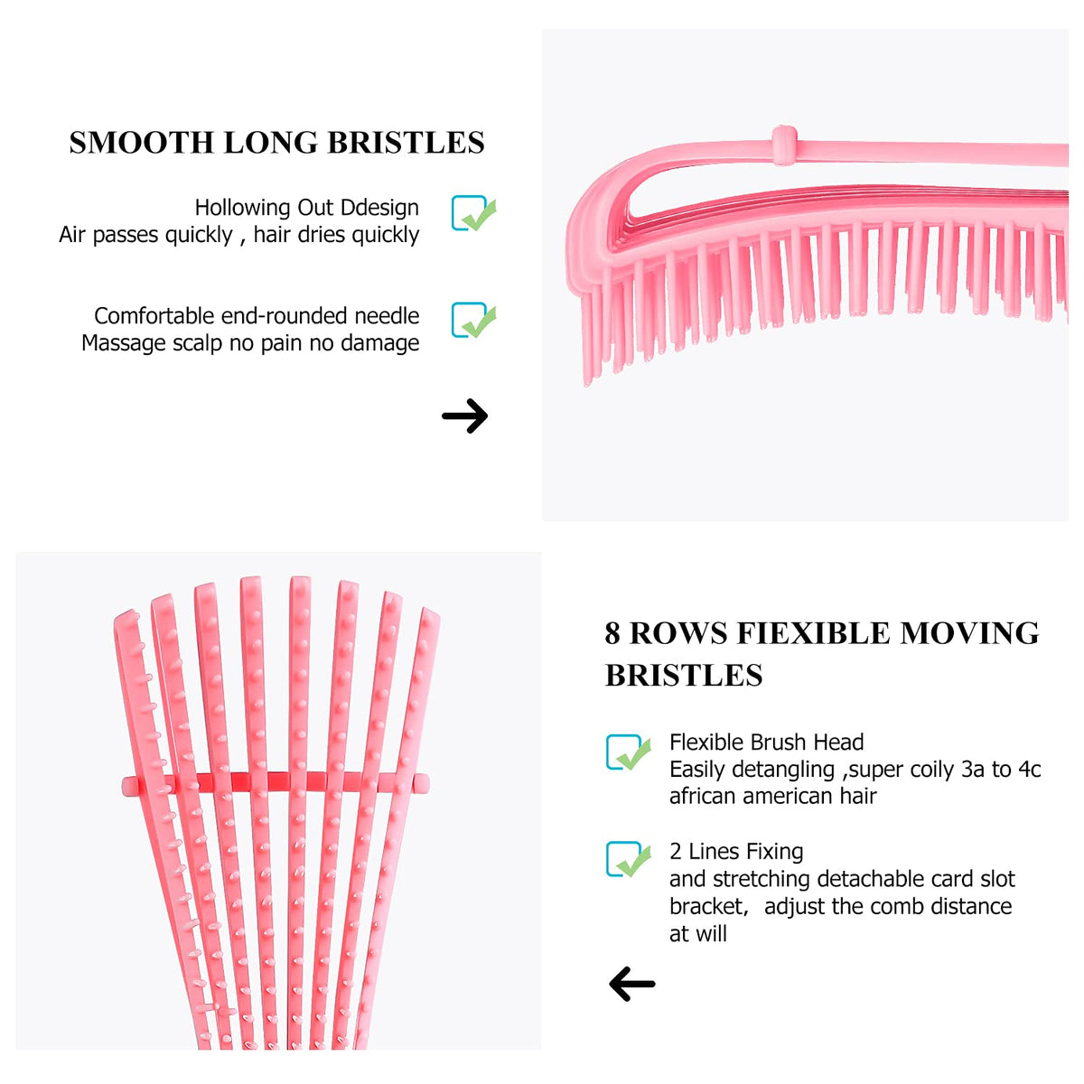 Detangling Hair Brush,Hair Detangler Brush and Wide Tooth Comb Set for Black Natural Curly Wet Dry Thick Straight Long Hair, Afro American Type 3a-4c, Comfortable Grip,Easy to Clean, Durable