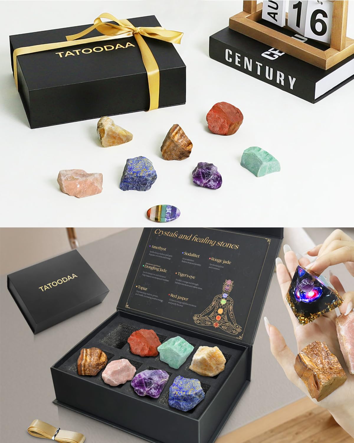 Healing Crystals Set, 28 Pcs Crystals and Healing Stones 7 Chakra Kits Obsidian Real Spiritual Protection Natural Reiki Energy Meditation Crystals for Beginners Wooden Box, Crystal Gifts for Women