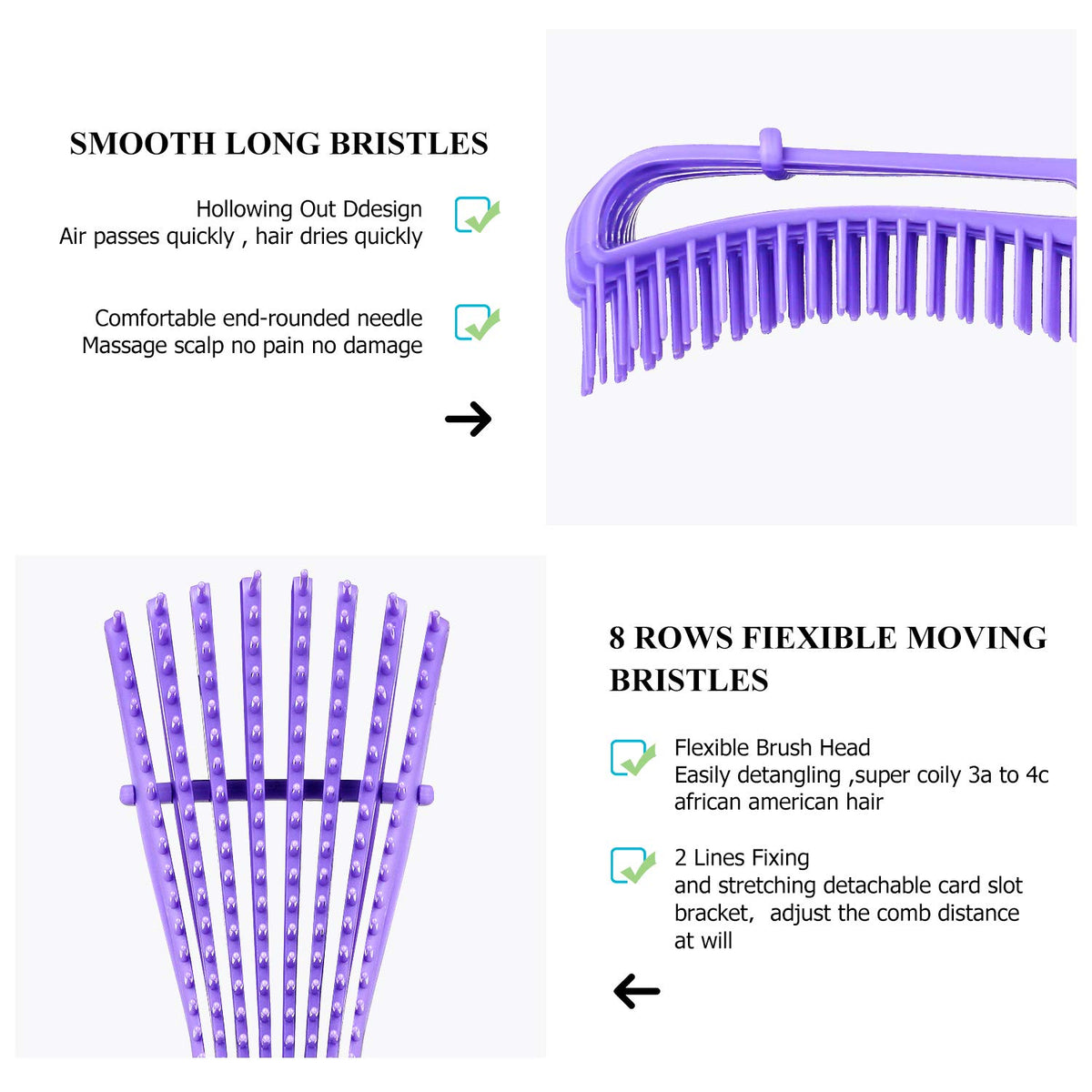 Detangling Hair Brush,Hair Detangler Brush and Wide Tooth Comb Set for Black Natural Curly Wet Dry Thick Straight Long Hair, Afro American Type 3a-4c, Comfortable Grip,Easy to Clean, Durable