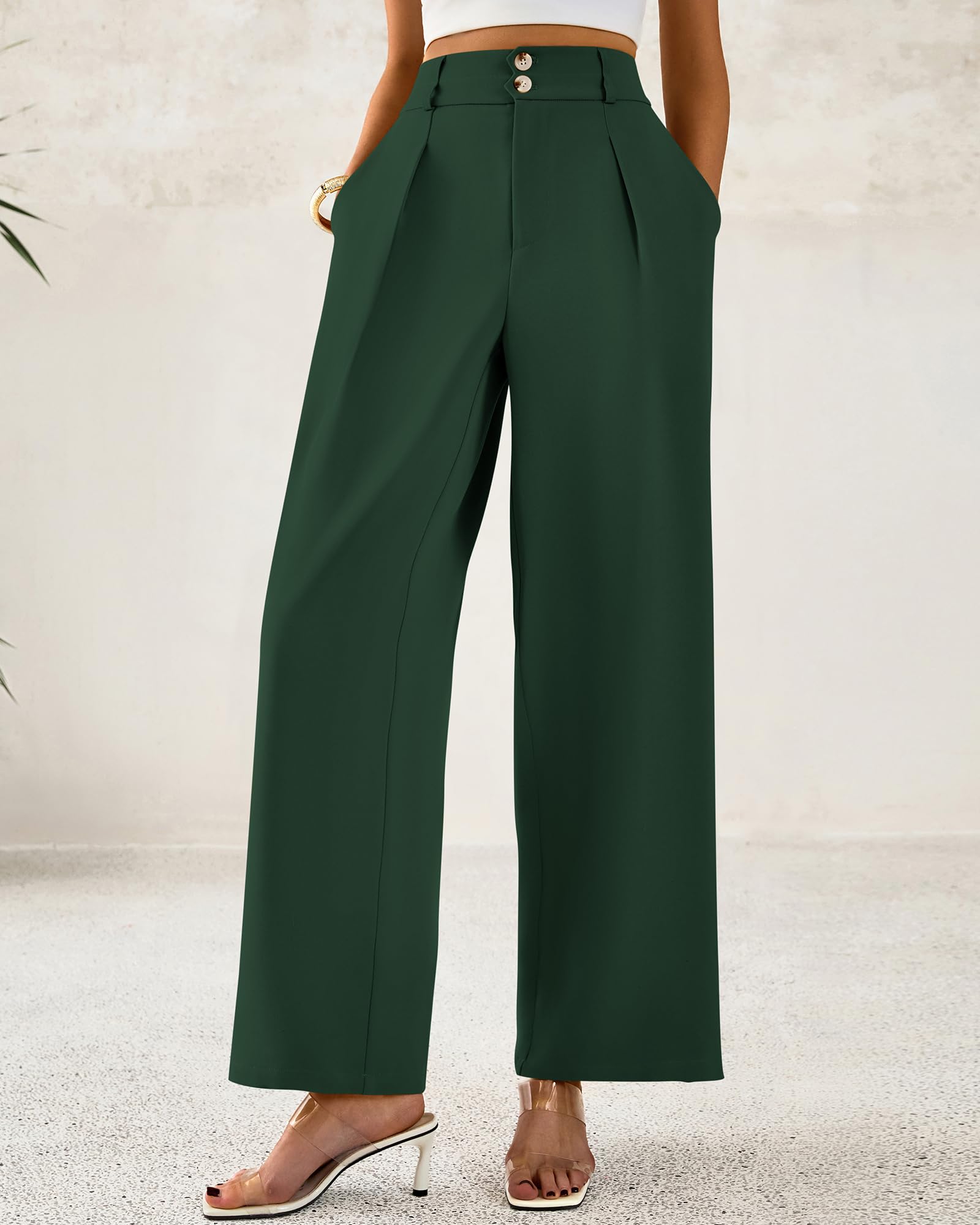 BTFBM Women Wide Leg Dress Pants 2025 High Waisted Button Pleated Business Casual Trousers Office Work Palazzo Pants