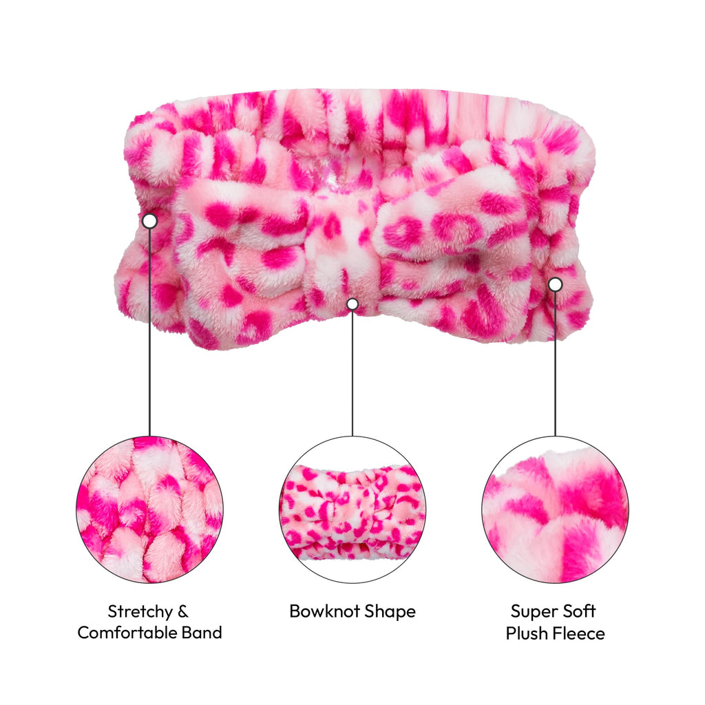 Red by Kiss Spa Headband for Washing Face Facial Makeup Bow Head Band Soft Plush Fleece Stretchy Head Wraps for Women Shower Bath Washing Face Mask (WHITE)