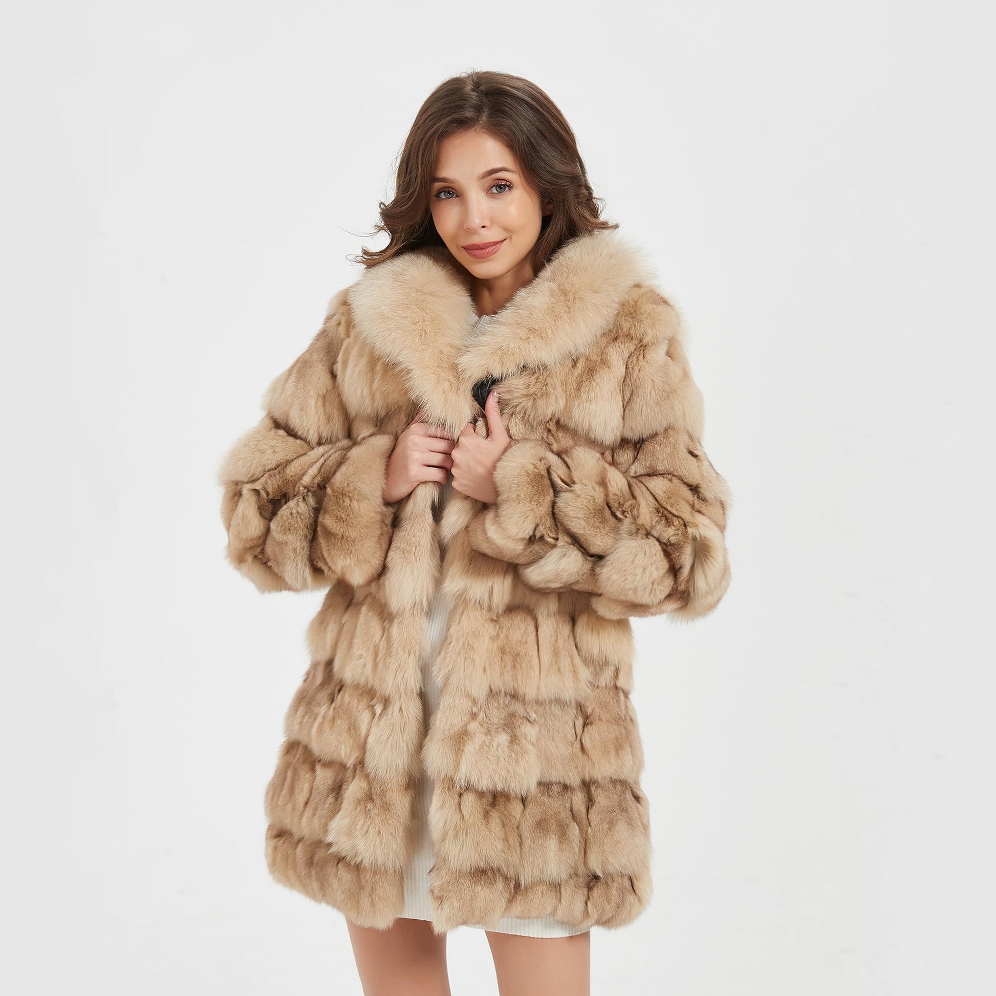 Fur Story Women's Genuine Fox Fur Coat Thick Warm Fur Jacket Winter coat