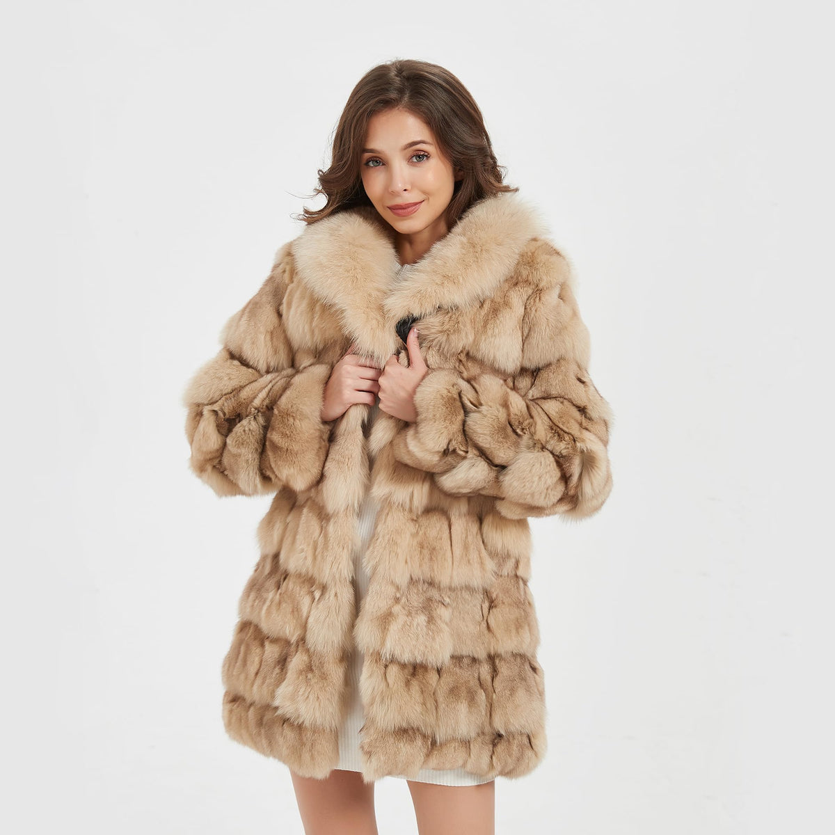 Fur Story Women's Genuine Fox Fur Coat Thick Warm Fur Jacket Winter coat