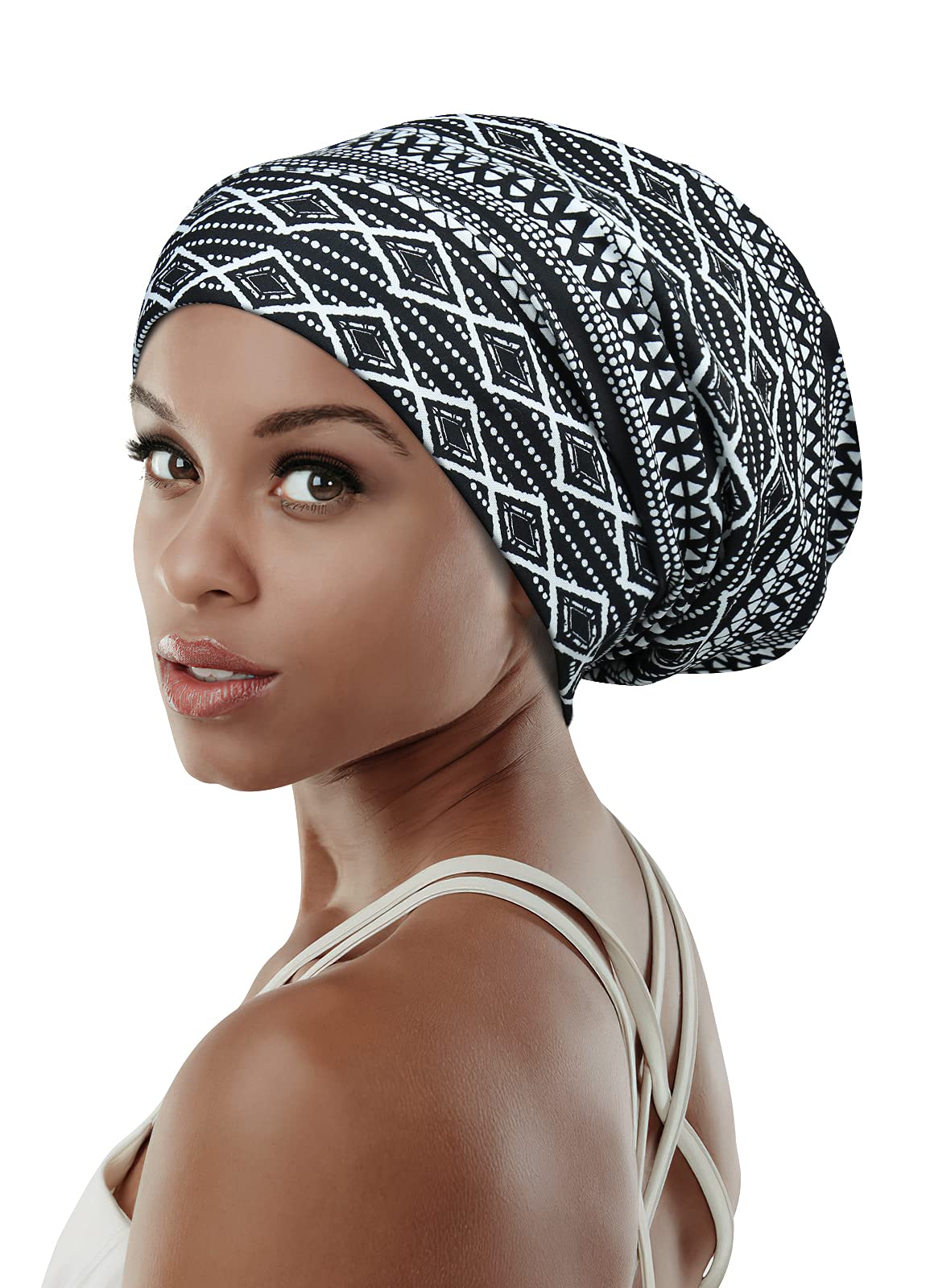 Adjustable Satin Lined Sleep Cap for Dreadlocks Curly Hair Large Head-Stay On Overnight