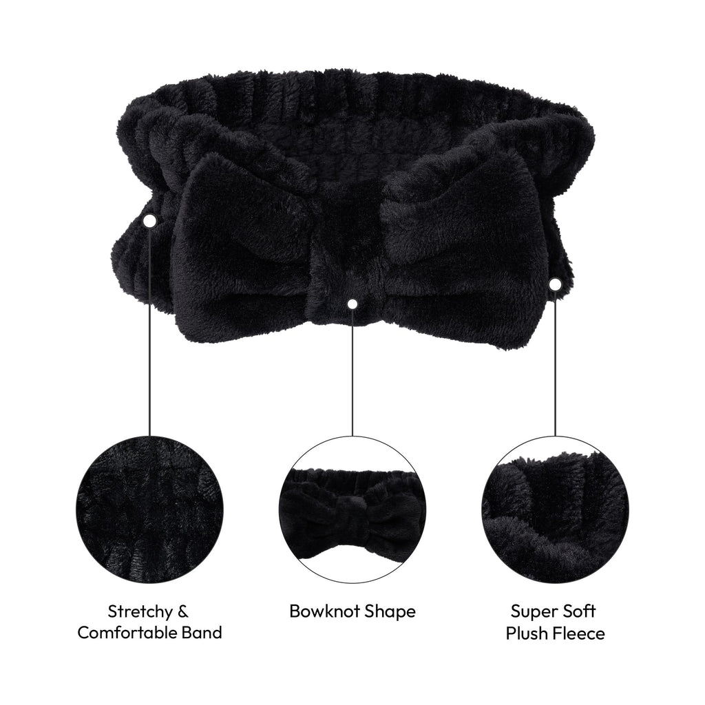 Red by Kiss Spa Headband for Washing Face Facial Makeup Bow Head Band Soft Plush Fleece Stretchy Head Wraps for Women Shower Bath Washing Face Mask (WHITE)