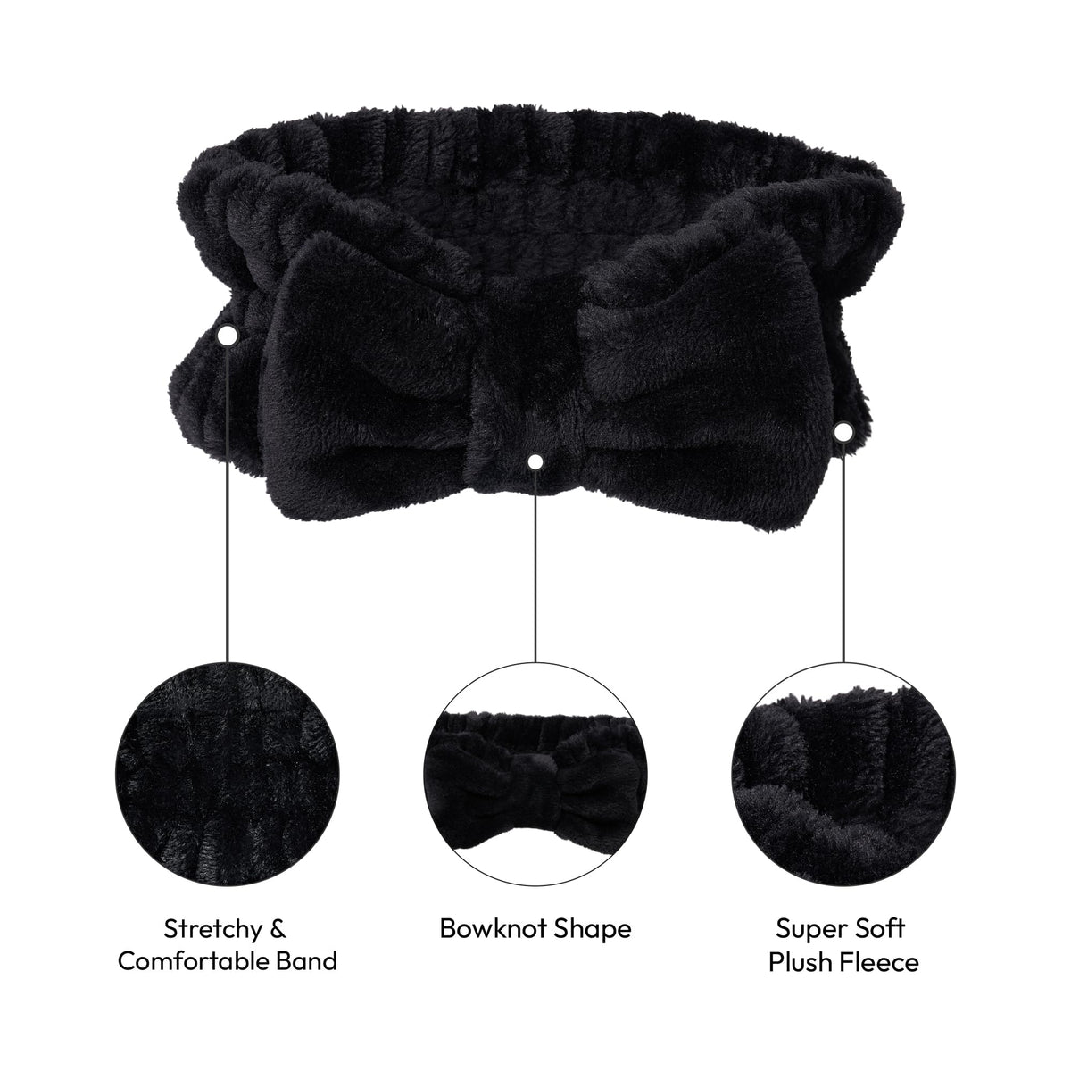 Red by Kiss Spa Headband for Washing Face Facial Makeup Bow Head Band Soft Plush Fleece Stretchy Head Wraps for Women Shower Bath Washing Face Mask (WHITE)
