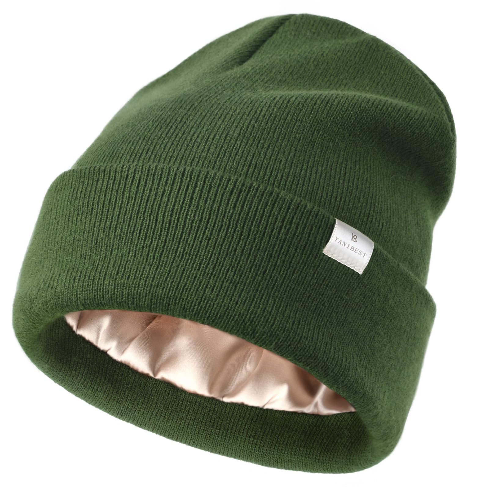 YANIBEST Satin Lined Beanie for Women Reduce Frizz Winter Hats for Women Men Silk Lining Soft Slouchy Warm Cuffed Less Static