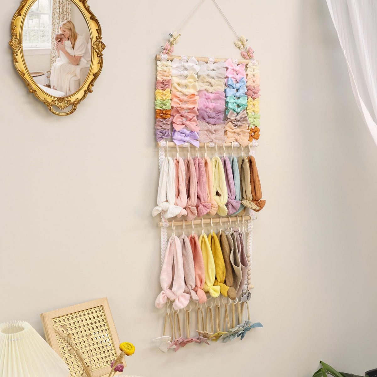 POVETIRE Headband Holder Hair Bows Organizer for Girls, Baby Headbands Hair Accessories Organizer Storage Wall Hanging Decor for Toddler Girls Room