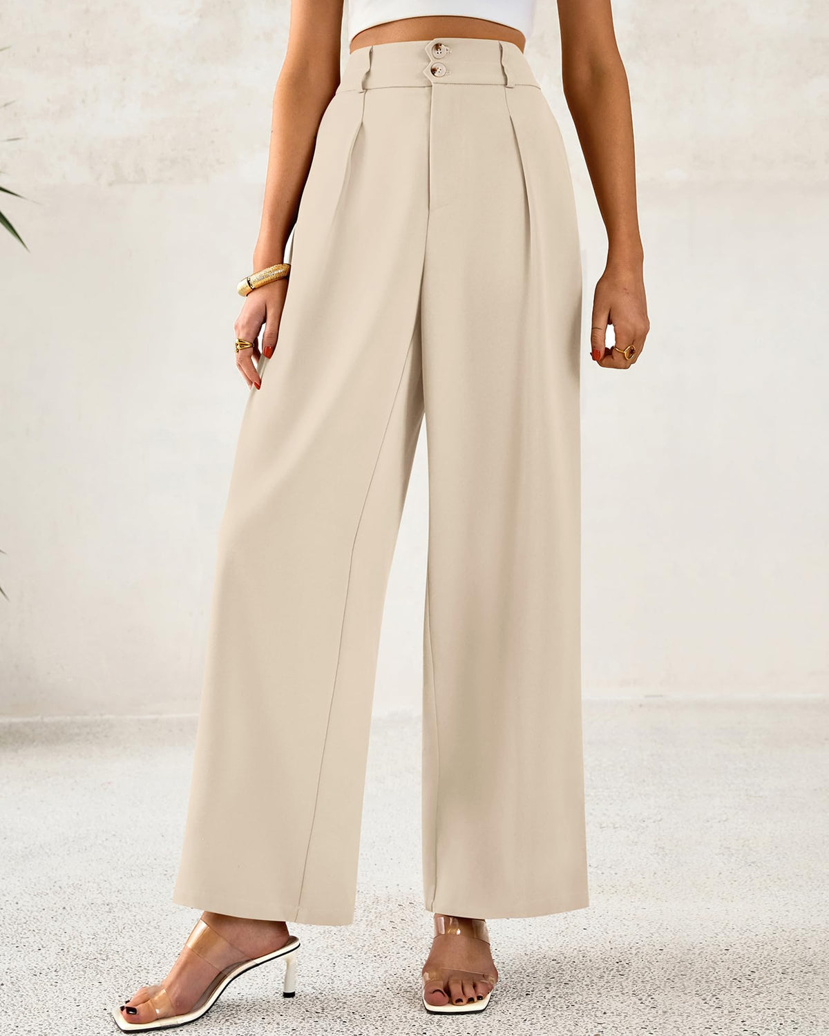 BTFBM Women Wide Leg Dress Pants 2025 High Waisted Button Pleated Business Casual Trousers Office Work Palazzo Pants