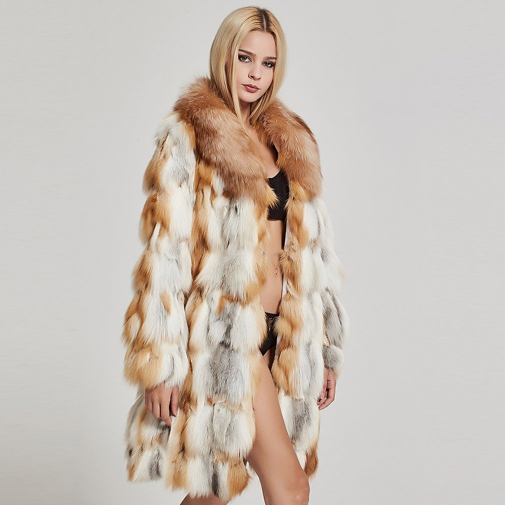 Fur Story Women's Genuine Fox Fur Coat Thick Warm Fur Jacket Winter coat
