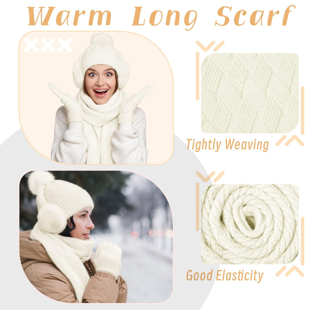 Geyoga 6 Pcs Winter Warm Set for Women Warm Beanies Hats Touchscreen Gloves Long Scarf Ear Muffs Socks Winter Gifts for Women