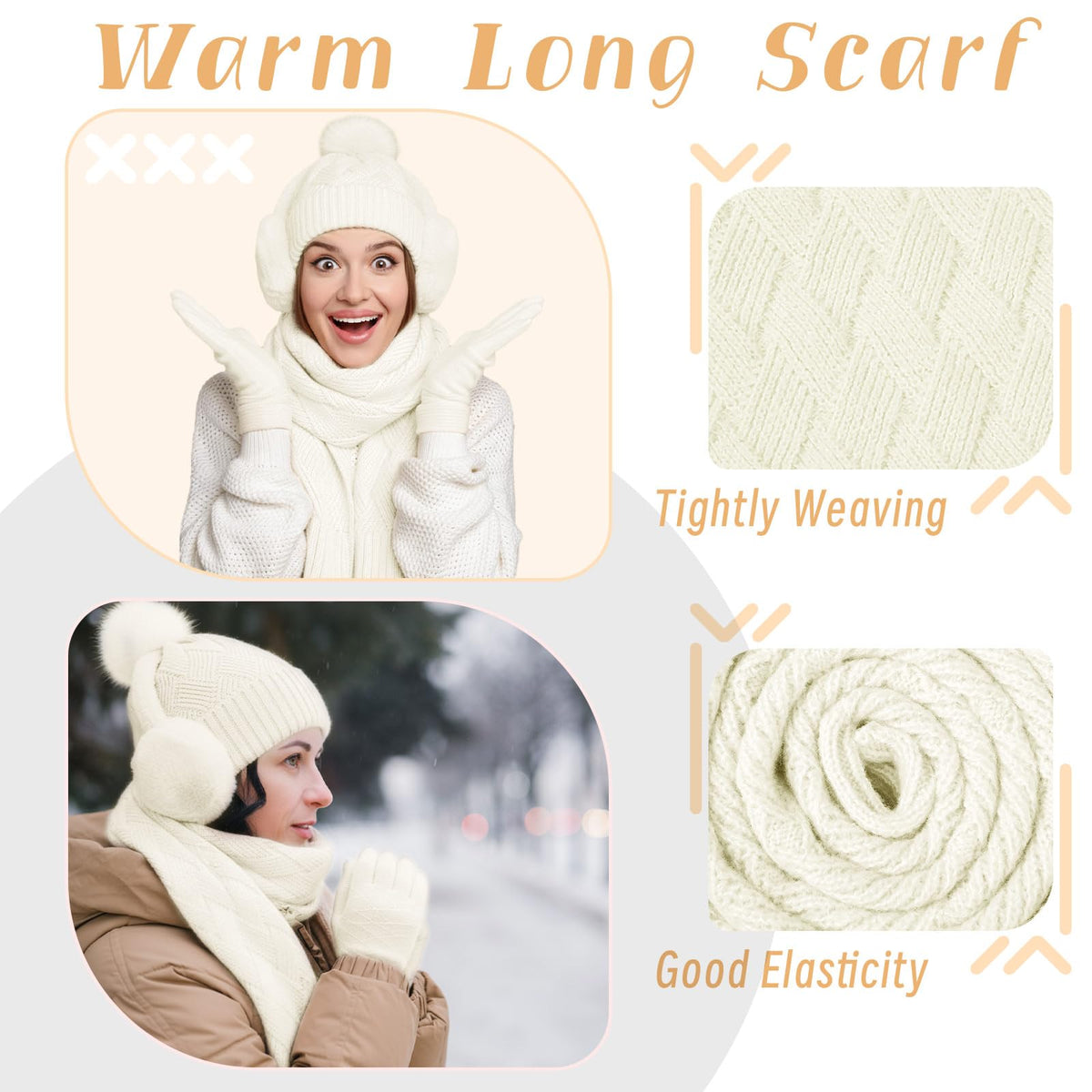 Geyoga 6 Pcs Winter Warm Set for Women Warm Beanies Hats Touchscreen Gloves Long Scarf Ear Muffs Socks Winter Gifts for Women