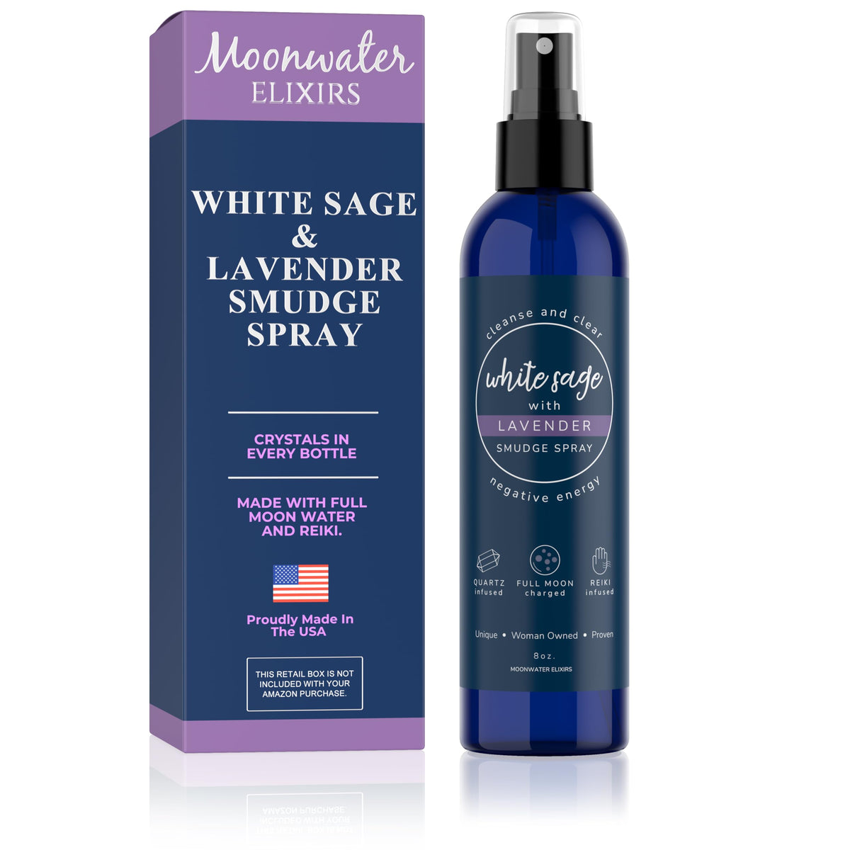 White Sage Smudge Spray for Spiritual Cleansing & Aura Protection, Sage Mist for Cleansing Negative Energy & Protection, Home & Meditation, Clear Quartz Reiki Energized Aromatherapy Room Spray - 4oz