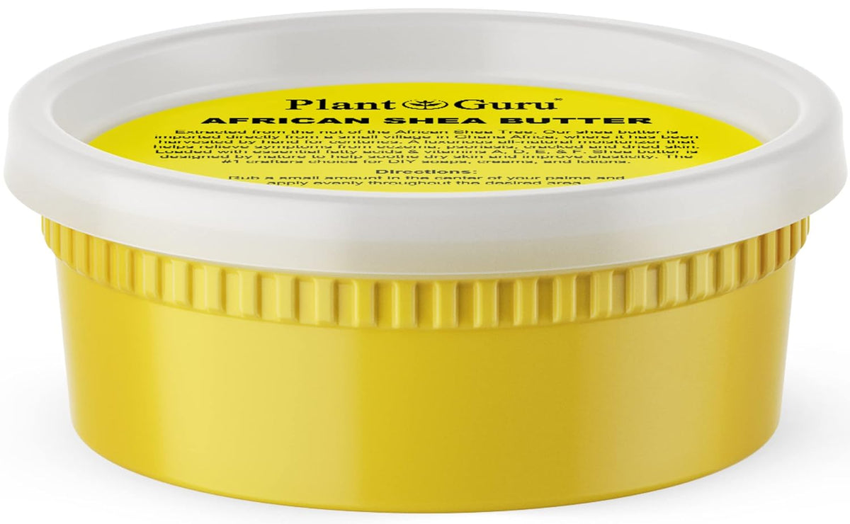 Plant Guru Raw African Shea Butter 8 oz. 100% Pure Natural Unrefined YELLOW - Ideal Moisturizer For Dry Skin, Body, Face And Hair Growth. Great For DIY Soap and Lip Balm Making.