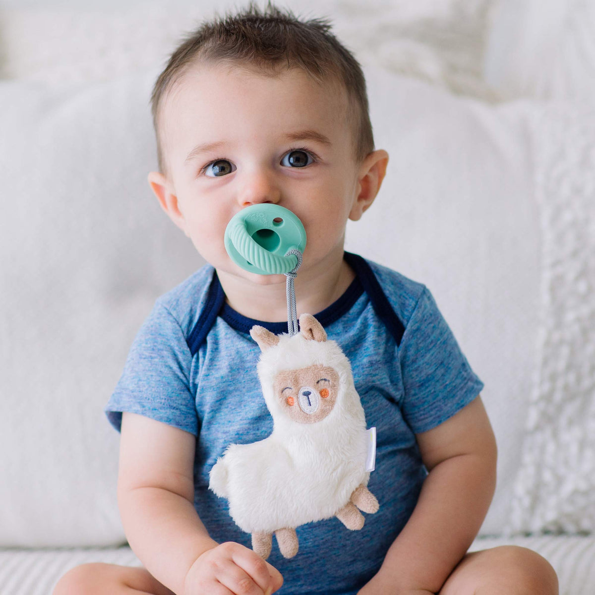 Itzy Ritzy Pacifier and Lovey Set; Detachable Plush Moon and Coordinating Toast Silicone Pacifier; Ideal for Ages 0 Months and Up, Moon