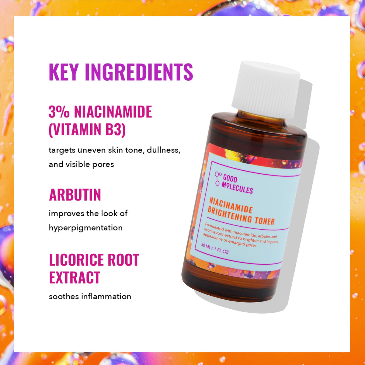 Good Molecules Niacinamide Brightening Toner - Toner for Face with Niacinamide and Arbutin for Skin Tone Balancing- Pore Minimizer, Facial Skin Care