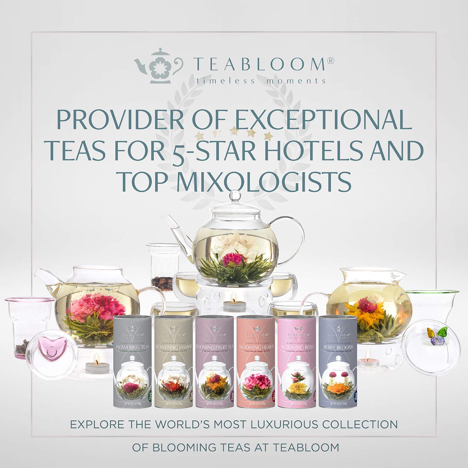Teabloom - World's Finest Pyramid Tea Collection, 24 Varieties of USDA Certified Organic & Kosher Teas - Black Tea, Green Tea, White Tea, Oolong Tea, and Herbal/Fruit Tea Blends
