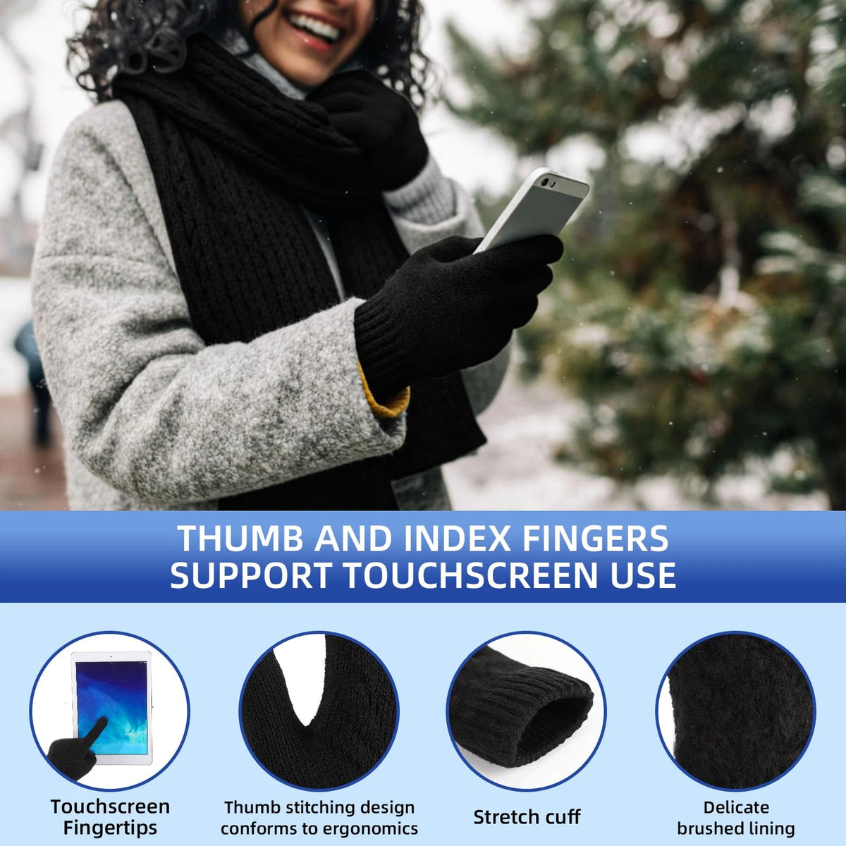 Geyoga 6 Pcs Winter Warm Set for Women Warm Beanies Hats Touchscreen Gloves Long Scarf Ear Muffs Socks Winter Gifts for Women