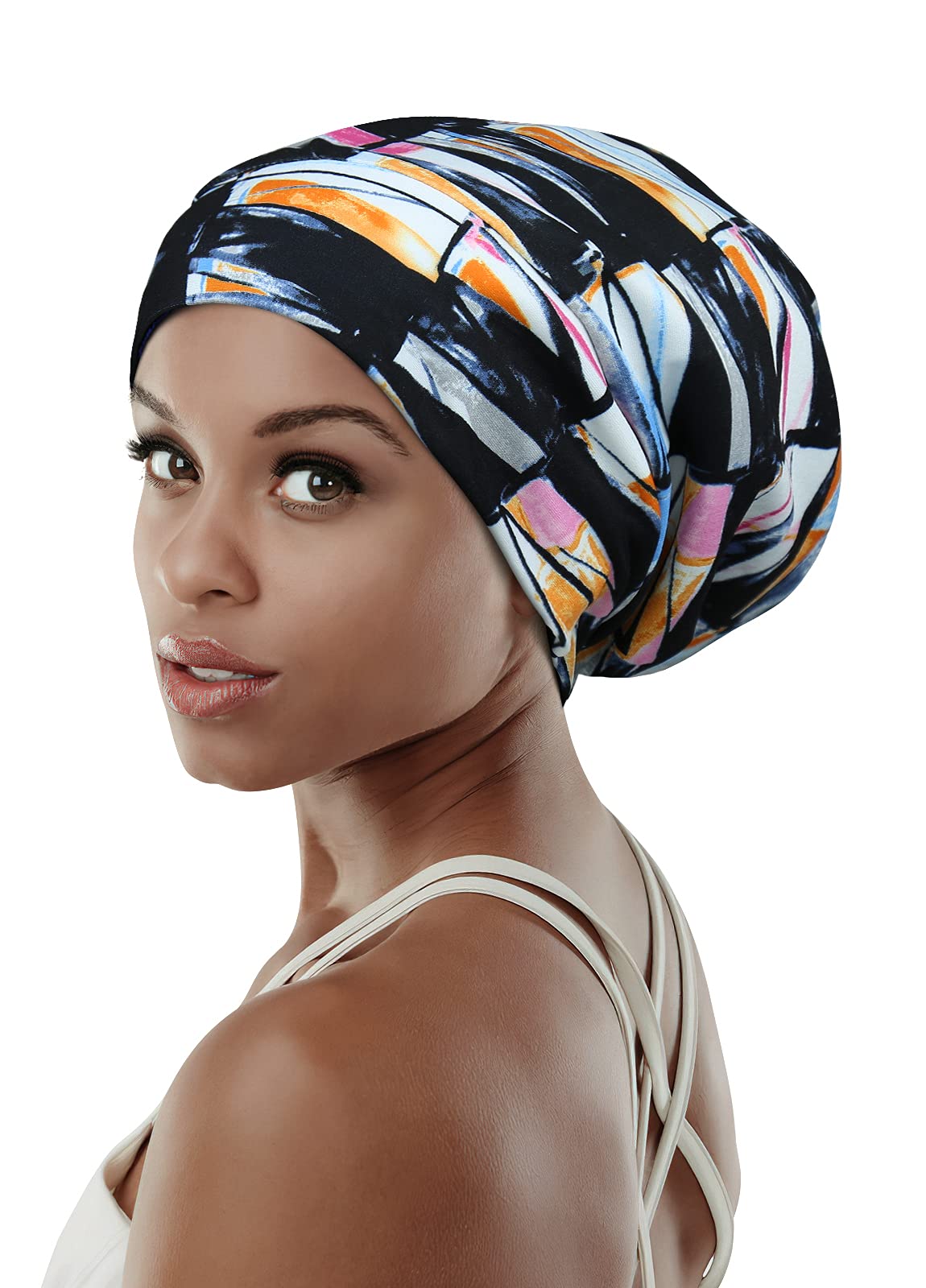 Adjustable Satin Lined Sleep Cap for Dreadlocks Curly Hair Large Head-Stay On Overnight