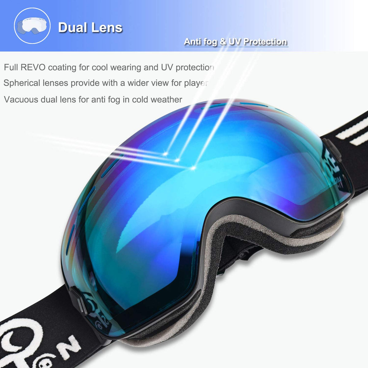 EXP VISION Snowboard Ski Goggles Men Women Youth, Anti Fog OTG Winter Snow Goggles Spherical Detachable Lens